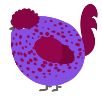 A blurple and maroon chicken with a speckle pattern