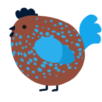 A russet and sky chicken with a speckle pattern