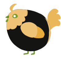 A black and honey chicken with a head pattern
