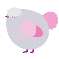 A mist and pink chicken with a speckle pattern