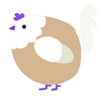 A beige and white chicken with a head pattern