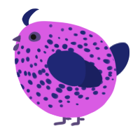A orchid and navy chicken with a speckle pattern