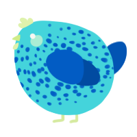 A aqua and ultramarine chicken with a speckle pattern