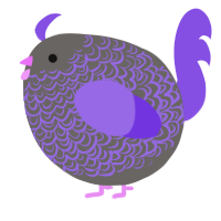 A grey and blurple chicken with a double-lace pattern