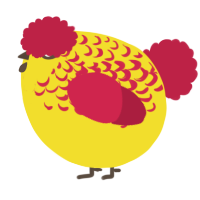 A yellow and crimson chicken with a half-lace pattern