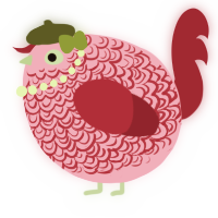 A pink and crimson chicken with a double-lace pattern