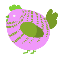 A lavender and chartreuse chicken with a bar pattern