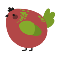 A red and chartreuse chicken with a neck-speckle pattern