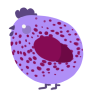 A lilac and wine chicken with a speckle pattern