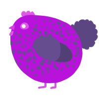 A amethyst and overcast chicken with a speckle pattern
