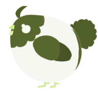 A white and olive chicken with a head pattern
