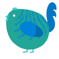 A turquoise and sapphire chicken with a half-bar pattern