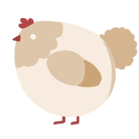 A cream and beige chicken with a head pattern