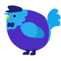 A indigo and sky chicken with a head pattern