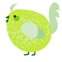 A lime and gluppy chicken with a speckle pattern