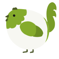 A white and chartreuse chicken with a head pattern
