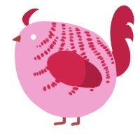 A pink and crimson chicken with a half-bar pattern