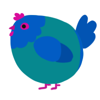 A teal and ultramarine chicken with a head pattern