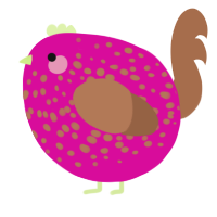 A fuchsia and brown chicken with a speckle pattern