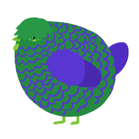 A viridian and indigo chicken with a lace pattern