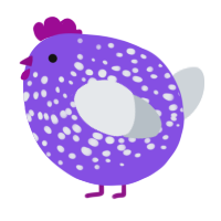 A blurple and mist chicken with a speckle pattern