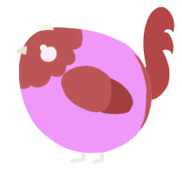 A lavender and red chicken with a head pattern