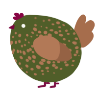 A olive and brown chicken with a speckle pattern