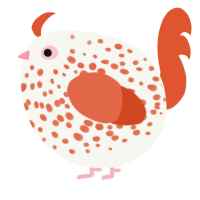 A white and vermilion chicken with a speckle pattern
