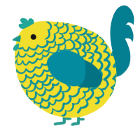 A yellow and sea chicken with a lace pattern