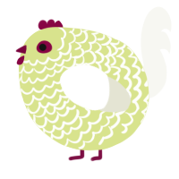 A lemon and white chicken with a lace pattern