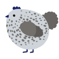 A mist and grey chicken with a speckle pattern