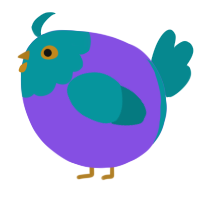 A blurple and teal chicken with a head pattern