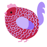 A crimson and lilac chicken with a lace pattern