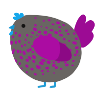 A grey and plum chicken with a speckle pattern
