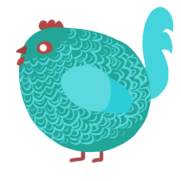 A turquoise and aqua chicken with a double-lace pattern