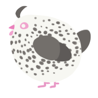 A white and grey chicken with a speckle pattern