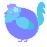 A lilac and mint chicken with a head pattern