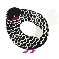 A sable and white chicken with a lace pattern
