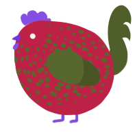 A crimson and olive chicken with a speckle pattern
