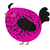 A fuchsia and sable chicken with a speckle pattern
