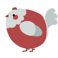 A red and silver chicken with a head pattern