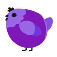 A violet and blurple chicken with a head pattern