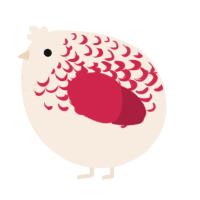 A cream and crimson chicken with a half-lace pattern