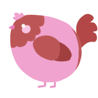 A pink and red chicken with a head pattern