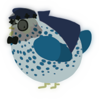 A pink and ultramarine chicken with a speckle pattern