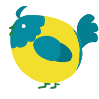 A yellow and sea chicken with a head pattern
