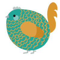 A turquoise and orange chicken with a lace pattern