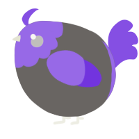 A grey and blurple chicken with a head pattern