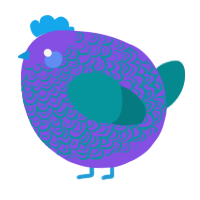 A blurple and teal chicken with a double-lace pattern