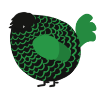 A black and viridian chicken with a lace pattern